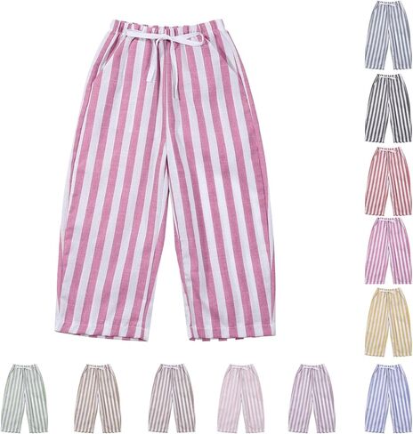 Toddler Baby Boy Girl Cotton Linen Pants Retro Elastic Waist Striped Long Pants Casual Sweatpants Bottoms 0-6 Years in Saudi Arabia