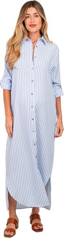 PinkBlush Light Striped Button Down Maternity Maxi Dress in Saudi Arabia