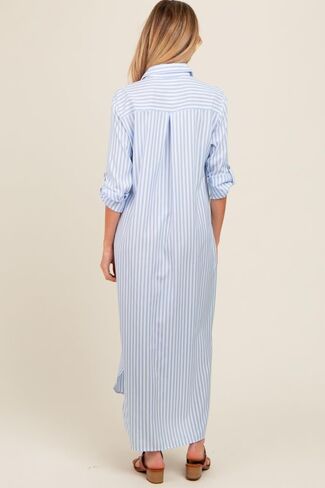 PinkBlush Light Striped Button Down Maternity Maxi Dress in Saudi Arabia