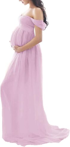 Maternity Floral Lace Dress Off Shoulder Maxi Photography Dress Fancy Pregnancy Gown for Daily Wearing Baby Shower Photoshoot in Kuwait