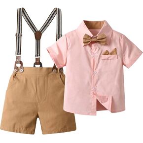 Baby Boys Gentleman Outfits Suits, Infant Shirt+Shorts+Bow Tie+Suspenders
