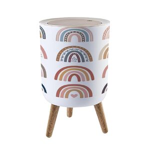 Small Trash Can with Lid Scandinavian Nursery Boho Rainbow Print for Playroom Neutral Garbage Bin Pet Proof Waste Basket for Kitchen Bathroom Office Bedroom Decorative 1.8 Gallon