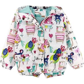 Dinokids Little Girls Floral Printed Hoodie Long Sleeve Spring Autumn Fashion Casual Coats Sport Jacket