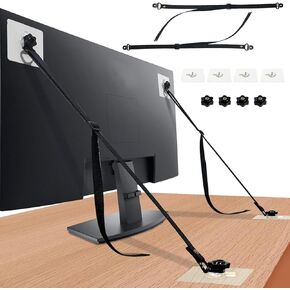 2 Pack Adjustable TV Safety Straps, No-Drill Adhesive Anti-Tip Furniture and TV Wall Anchors for Proofing, Flat Screens Fix to Wall, Cabinet, Stand Or Desk(COLOR:black)