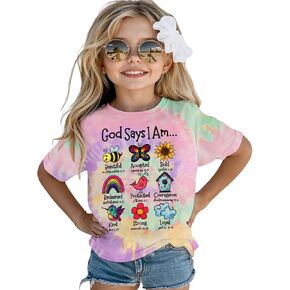 Ritatte God Says I Am Bee Shirt Toddler Girls Christian Bible Verse T-Shirt Religious Tee Inspirational Tie Dye Tops