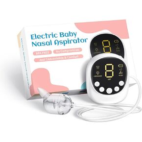Nasal Aspirator for Baby, Hospital Grade, Electric Nose Sucker with Adjustable 9 Levels Suction, Rechargeable with Night Light and Nursery Rhyme, White