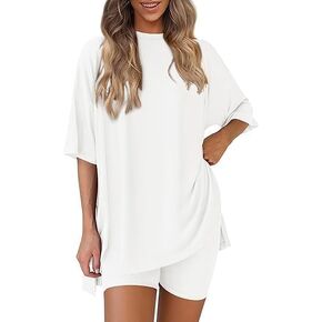 Lavuva Soft Summer Two Piece, Womens Two Piece Set, Floral Print Off-Shoulder Top with Biker Shorts, 3/4 Sleeve