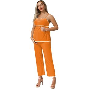 ACSUSS Maternity 2 Pieces Outfits Summer Sleeveless Tank Tops Loose Pants Set for Lounging Pregnancy Nightwear
