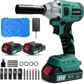 Cordless Impact Wrench, 1/2 Impact Gun, 2 Batteries, Pistola de Impacto, with 5 Sockets, Electric Impact Driver for Car Tires and Home DYL