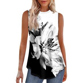Womens Tank Tops Sleeveless Printed Tank Tops Flowy High Neck Basic Tee Tunic Tops to Wear with Leggings