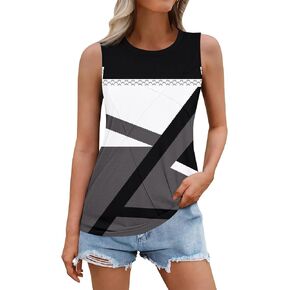 Tank Top for Women Printed Round Neck T Shirts Sleeveless Vacation Comfy Basic Tee Dressy Loose Fit Tank Tops