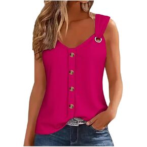 HGps8w Dressy V Neck Tank Tops for Women Casual 2025 Summer Sleeveless T-Shirt Loose Button Front Tunic Blouse