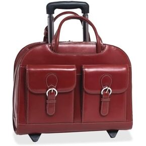 McKlein Davis, Top Grain Cowhide Leather, 15" Leather Vertical Wheeled Ladies' Laptop/Computer & Tablet Business Briefcase Bag/Women's Rolling Overnight Travel Bag, Removable Trolley case,Black