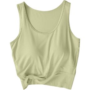 HGps8w Built in Bra Tank Tops for Women Summer Sleeveless Crop Seamless Undershirts Basic Solid Soft Modal Crewneck Tees