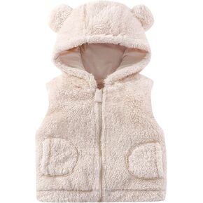 Toddler Baby Boys Girls Sleeveless Fleece Jacket Sherpa Vest Cute Bear Hoodies Zip Up Coats Warm Kids Winter Clothes