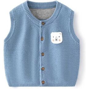 ToddlBy Toddler Baby Sweater Vest Knitted Soft V Neck Cardigan Sleeveless Waistcoat Vest Unisex Plush Inner