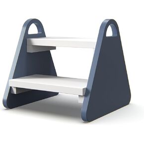 Toddler Step Stool, Wooden Step Stools for Kids, Solid Wood Two Step Stools Toddler with Handles, Rounded Corners Child Stepping Stool for Bathroom Sink, Kitchen, Bedroom (Blue-White)
