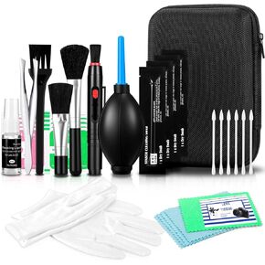 Camera Lens Cleaning Kit - Mirrorless and DSLR Camera Cleaning Kit for Canon, Sony, Nikon, Including Lens Paper/Blower, Cleaning Solution, Cotton swabs, dust Free Cloth, Lens Pen, Cleaning Brush
