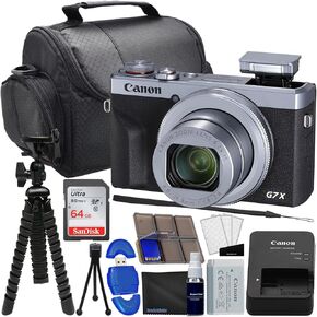 Canon PowerShot G7 X Mark III Digital Camera (Silver) Bundle with 64GB Memory Card, 12" Flex Tripod, High Speed Card Reader + Complete Photo Kit (20 Items)
