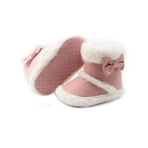 Baby-Girl Snow Boots Plush Winter Bowknot Non-Slip Shoes Pink 0-6Months