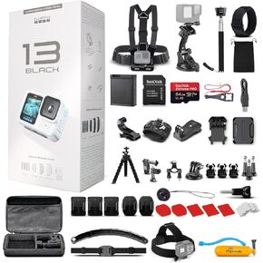 GoPro Hero13 (Hero 13) باللون الأبيض القطبي - كاميرا عمل مقاومة للماء مع فيديو 5.3k HDR ، 27 ميجابكسل صور ، 1/1.9 "مستشعر الصور ، البث المباشر ، كاميرا ويب + 64 جيجابايت ومجموعة إكسسوارات 50 قطعة - حزمة - حزمة