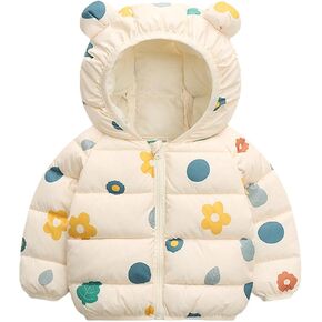 Toddler Infant Bear Ears Hooded Puffer Coat Baby Cute Fruit Full Print Windproof Outerwear Kids Warm Winter Jacket
