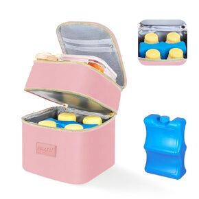 PIIOSER Baby Bottle Tote Bag with Ice Pack, Fits 4 Baby Bottles Up to 9 Ounce, Small Insulated Breastmilk Cooler Travel Bag with Shoulder Strap for Nursing & Working Mom Daycare (Cream-S)