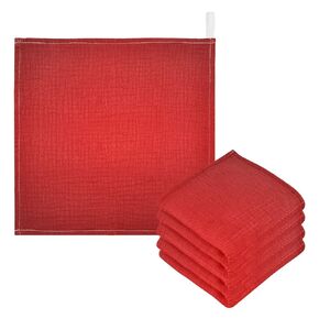 Red Solid Color Baby Washcloths 5 Pack, Absorbent Soft Cotton Newborn Muslin Washcloths Face Towels, 12 x 12 Inch