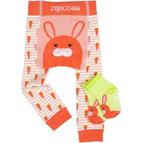 Baby/Toddler Crawling Pants with Non-Slip Silicone Knee Grippers and Matching Anti-Skid Socks, 12-18 Months, Bella The Bunny
