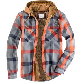 Men's Plaid Flannel Shirt Jacket Warm Hoodie Quilted Lined Hipster Fleece Plaid Jacket Flannel Sherpa Vintage Coats