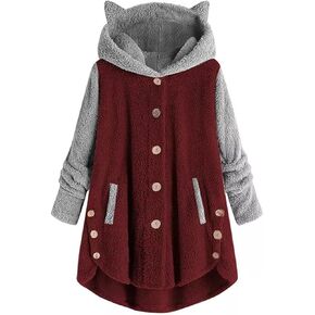 CDIECER Fleece Jacket Women Eggerize Sherpa Hoodie 2023 Winter Jackets Button-Uped مقنعين معطف الأذن معطف غير منتظم غير منتظم