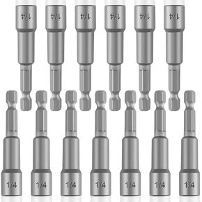 13-Pc 1/4" Magnetic Nut Driver Bits – 65mm (2.5") Impact Ready Bits, Cr-V Steel, 1/4" Hex Shank for Impact Drivers & Drills – Heavy Duty Magnetic Nut Setters for Sockets, Fasteners & DIY Projects
