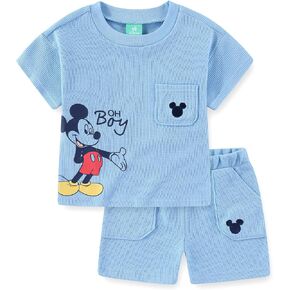 Disney Mickey Mouse Boys Waffle Knit Short Sleeve Shirt and Short Set for Infant and Toddlers