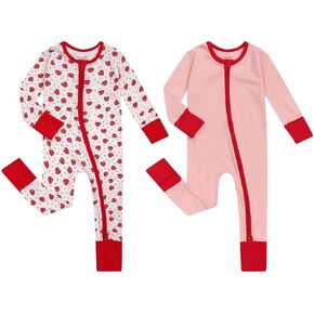 تعليم Leanbh Usisex Baby 2 Pack Cotton Pajamas مع القفازات والقدمين الألبان 2 الطريق سستة طويلة الأكمام نوم Romper وتلعب