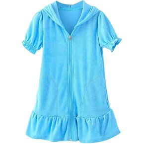 Toddler Girl Kid's Zip Up Terry Cover Ups Cozy Hooded Bathrobe Summer Swimsuit Beach Swimwear with Pockets