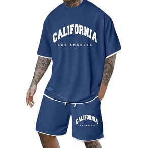 2 Piece Set for Men Summer Outfits Short Sleeve Shirts and Drawstring Shorts Sets Oversize Athletic Jogging Clothes