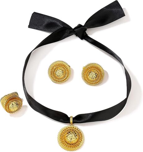 Sajayea Ethiopian Jewelry for Women Sets Gold Big Pendant Earrings Ring Headchain African Habesha Wedding Bride Gifts in Saudi Arabia