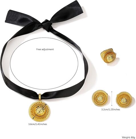 Sajayea Ethiopian Jewelry for Women Sets Gold Big Pendant Earrings Ring Headchain African Habesha Wedding Bride Gifts in Saudi Arabia