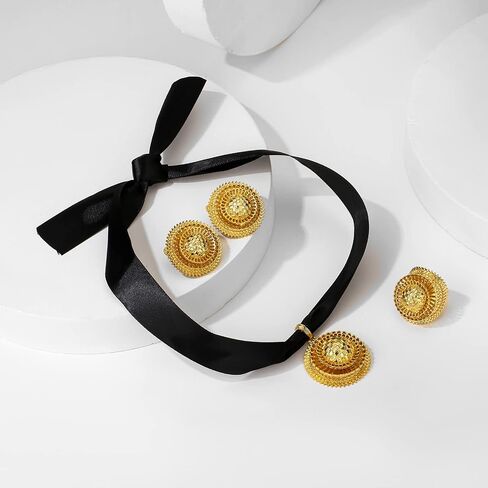 Sajayea Ethiopian Jewelry for Women Sets Gold Big Pendant Earrings Ring Headchain African Habesha Wedding Bride Gifts in Saudi Arabia