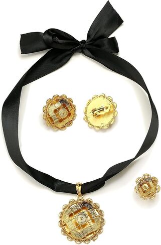 Sajayea Ethiopian Jewelry for Women Sets Gold Big Pendant Earrings Ring Headchain African Habesha Wedding Bride Gifts in Saudi Arabia