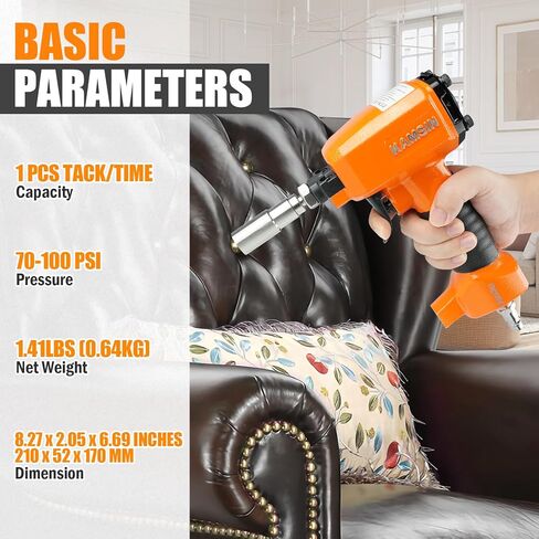 Pneumatic Decorative Nailer 9.60-20.30mm (3/8-Inch to 3/4-inch) Head Diameter Air Power Tack Nail Gun Finish Nailer Deco Tacks Gun for Upholstering, Sofa Leather, Furniture (1080 Deco Nailer) in Kuwait