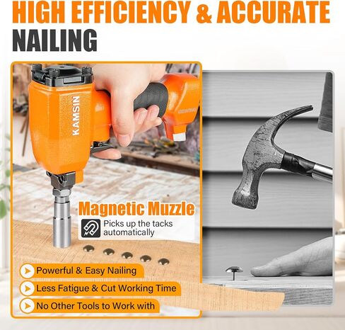 Pneumatic Decorative Nailer 9.60-20.30mm (3/8-Inch to 3/4-inch) Head Diameter Air Power Tack Nail Gun Finish Nailer Deco Tacks Gun for Upholstering, Sofa Leather, Furniture (1080 Deco Nailer) in Kuwait