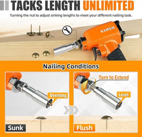 Pneumatic Decorative Nailer 9.60-20.30mm (3/8-Inch to 3/4-inch) Head Diameter Air Power Tack Nail Gun Finish Nailer Deco Tacks Gun for Upholstering, Sofa Leather, Furniture (1080 Deco Nailer) in Kuwait