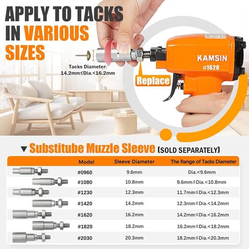 Pneumatic Decorative Nailer 9.60-20.30mm (3/8-Inch to 3/4-inch) Head Diameter Air Power Tack Nail Gun Finish Nailer Deco Tacks Gun for Upholstering, Sofa Leather, Furniture (1080 Deco Nailer) in Kuwait