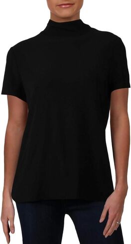 Anne Klein Women's Short Sleeve Mockneck TOP, Anne Black, S in Saudi Arabia