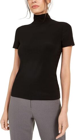 Anne Klein Women's Short Sleeve Mockneck TOP, Anne Black, S in Saudi Arabia
