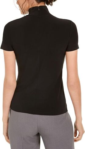 Anne Klein Women's Short Sleeve Mockneck TOP, Anne Black, S in Saudi Arabia