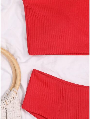 JEsilunmaMY Strapless Bikini Sets for Women Solid Color High Waist Bandeau Swimsuits 2 Piece Wrap Ribbed Bathing Suit in Saudi Arabia