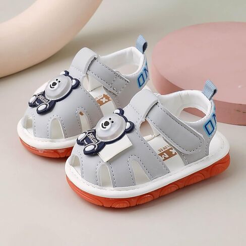 Baby Boy Girl Squeaky Sandals Summer Light Up Cute Bear Sandal Closed-Toe Non Slip Soft Sole Shoes Toddler First Walker Shoes in Saudi Arabia