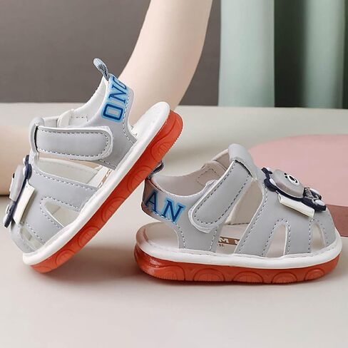 Baby Boy Girl Squeaky Sandals Summer Light Up Cute Bear Sandal Closed-Toe Non Slip Soft Sole Shoes Toddler First Walker Shoes in Saudi Arabia